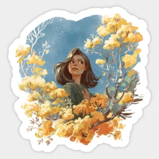 Yellow flower girl Sticker